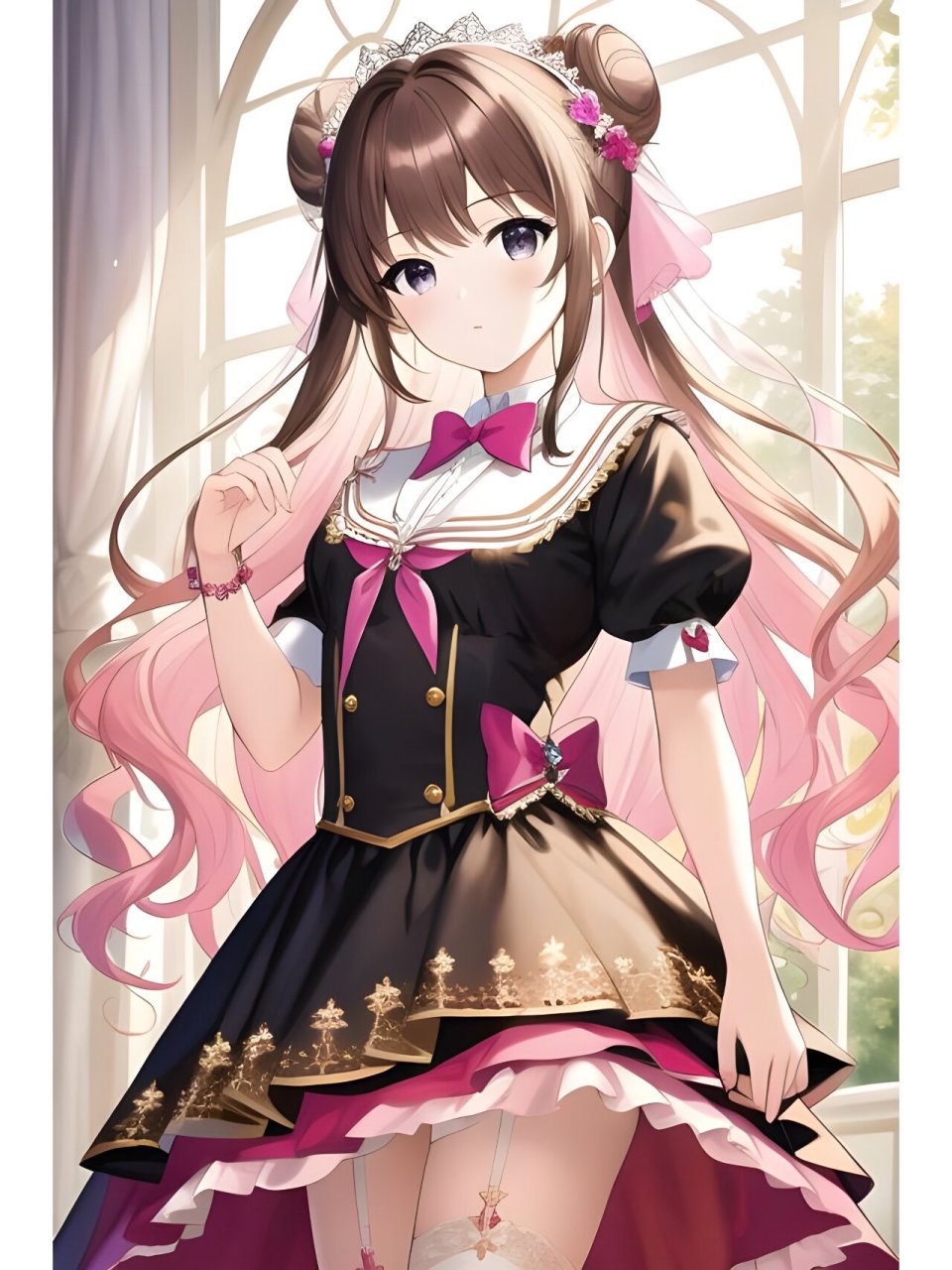 粉红可爱连衣裙装女孩,动漫二次元绘画人物 #西安随手拍#0202#二