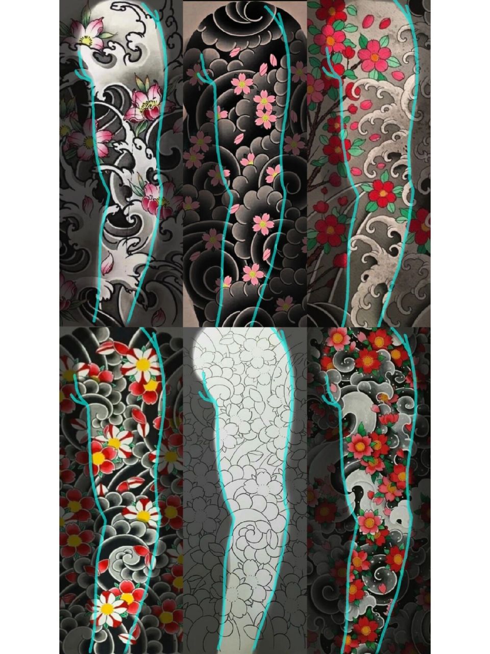 传统樱花臂纹身图案,武汉龙族纹身 樱花传统花臂手稿