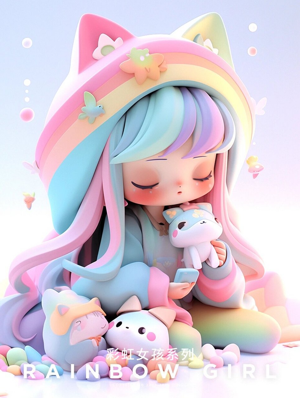超可爱彩虹女孩ip头像手办粉色系,附关键词 听说遇见彩虹会好运哦