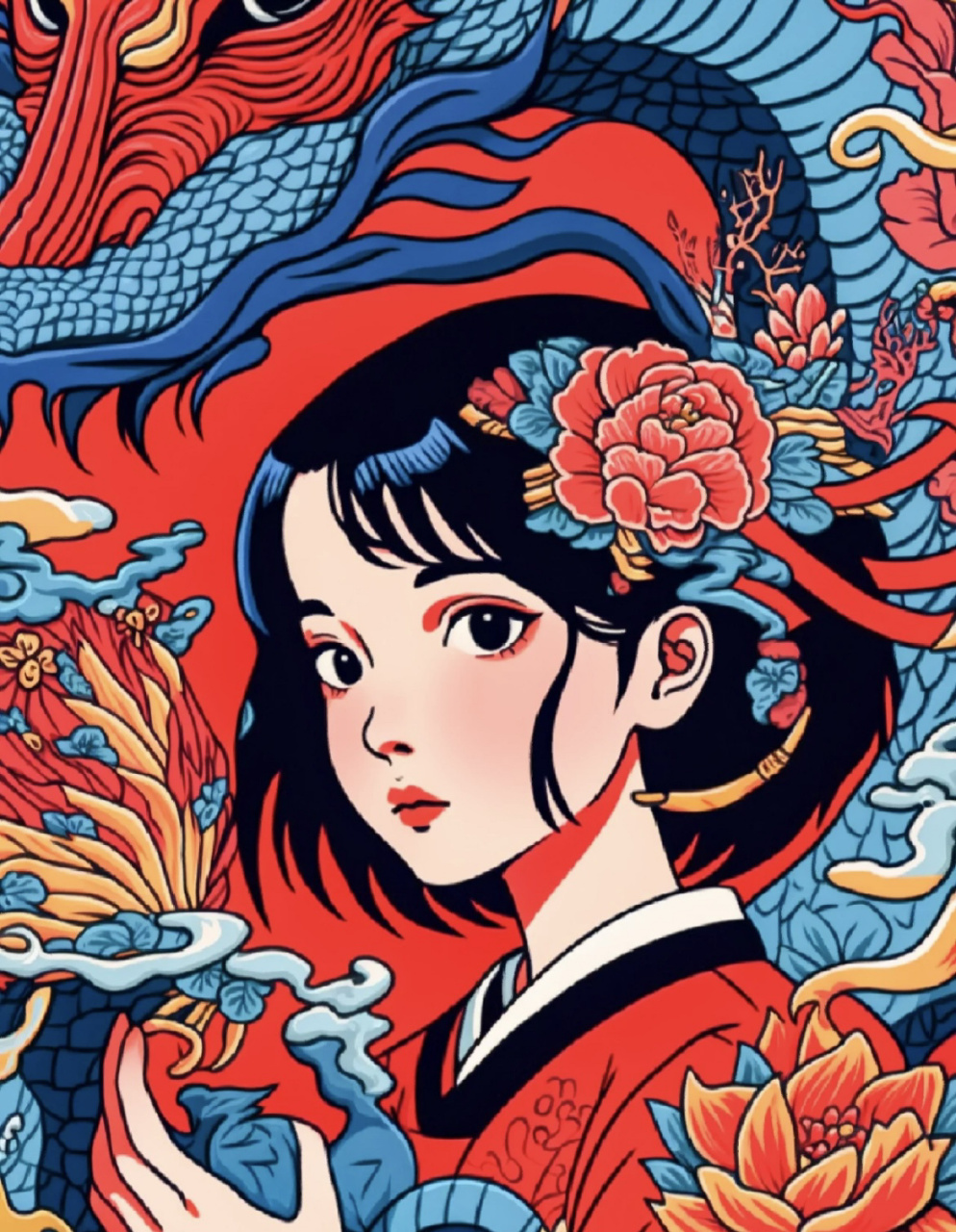 99考研手绘Ι国潮撞色少女人物头像/大合集 99素材来源于网络,脑