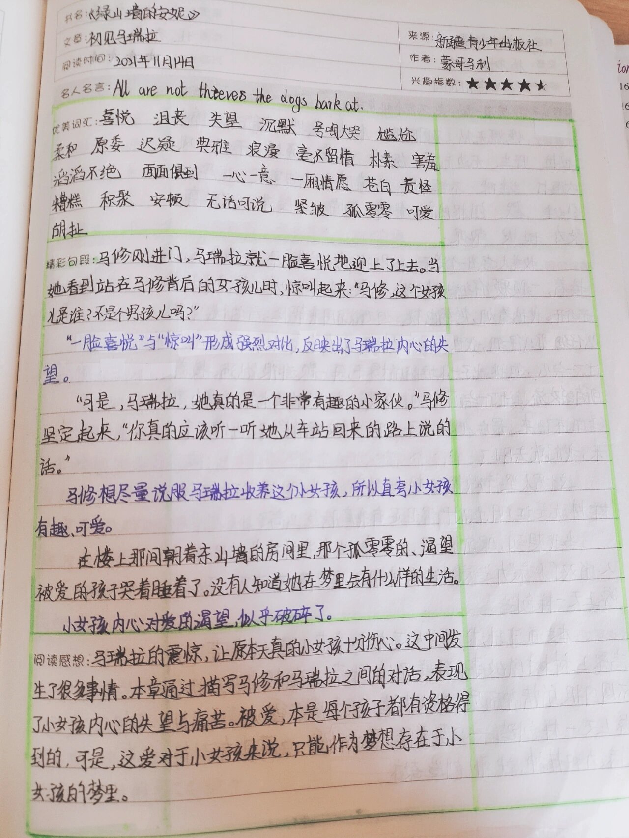 《绿山墙的安妮》读书笔记1～3