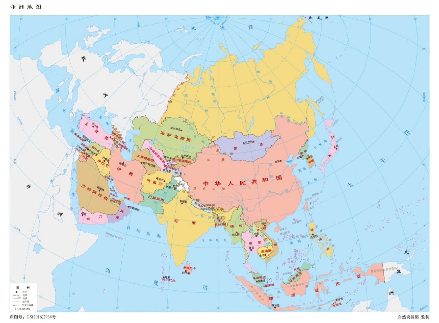 亚洲政区图 亚洲,曾译作"亚细亚洲"和"亚西亚洲,是七大洲中面积最大,