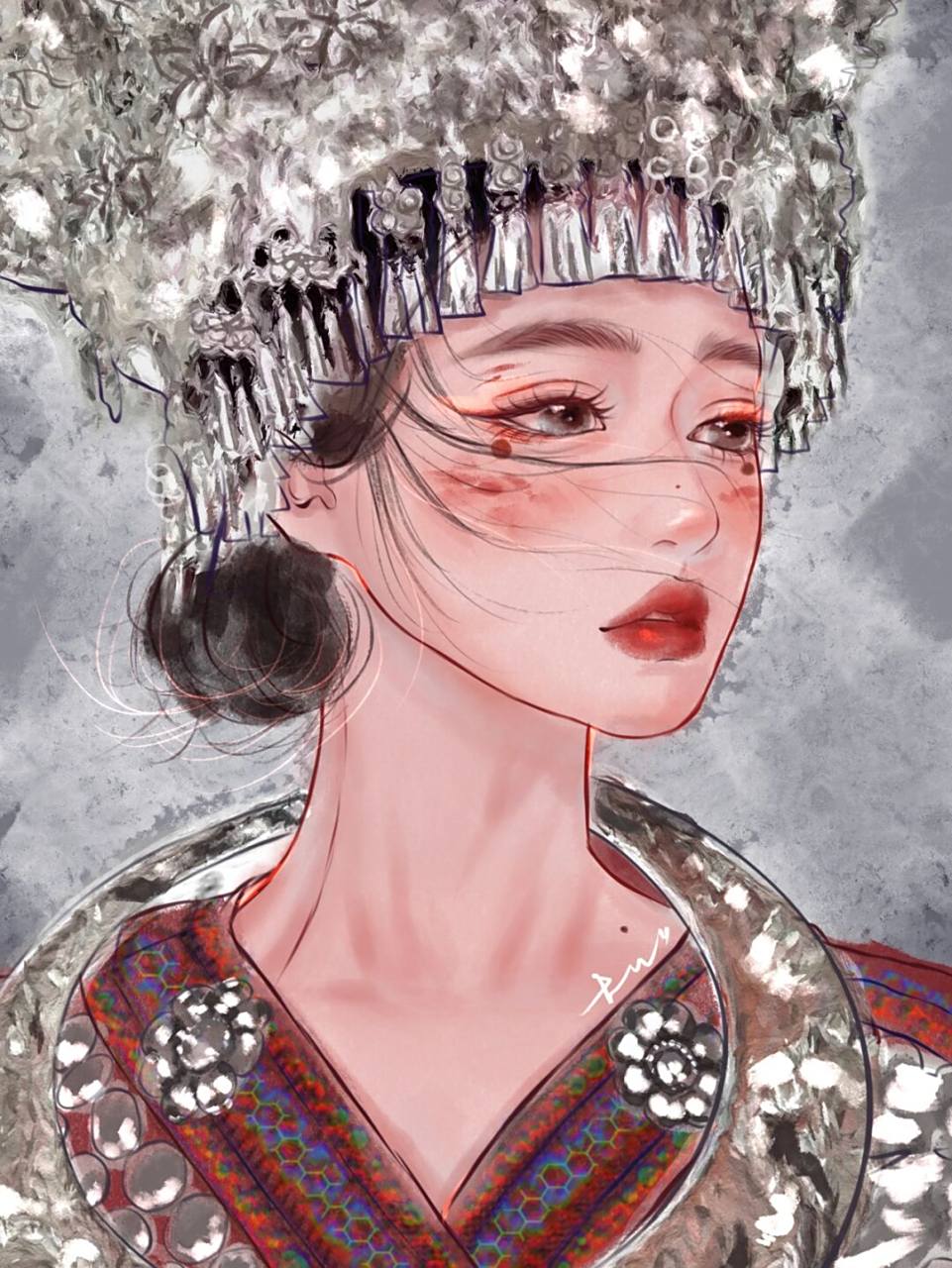 苗族# #苗族服饰# #苗族姑娘#    #procreate# #画画# 画中美人