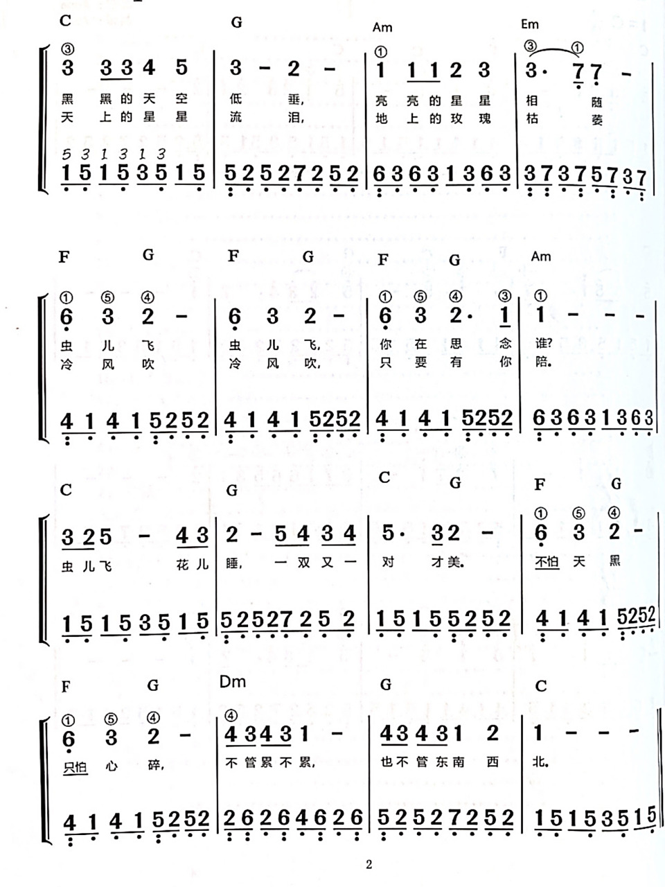 儿歌钢琴简谱《虫儿飞》完整版曲谱分享 好听简单易学 喜欢的收藏吧
