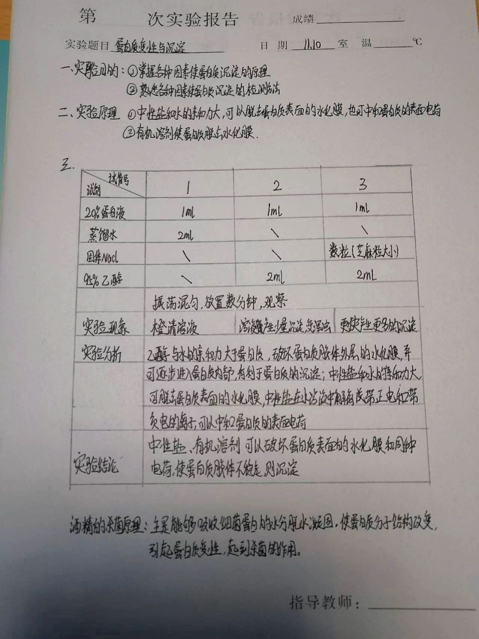 实验报告 蛋白质变性与沉淀  实验报告 蛋白质变性与沉淀
