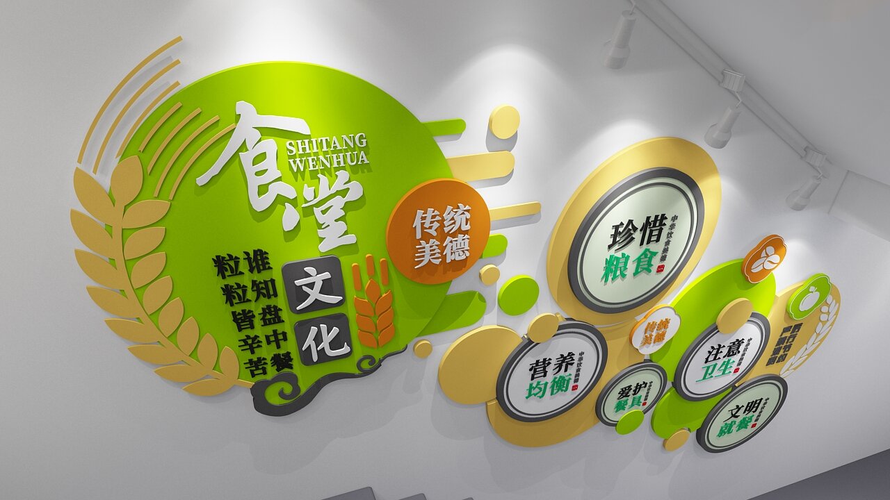 食堂楼道文化墙 | 珍惜粮食,注意卫生 营养均衡,就餐文明.