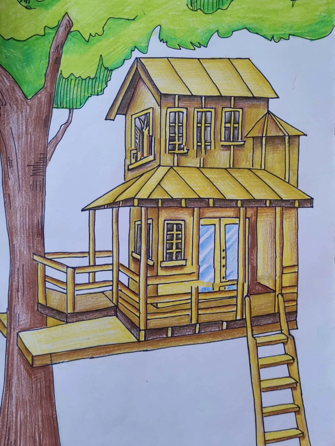 彩铅森林树屋 简笔画速写风景