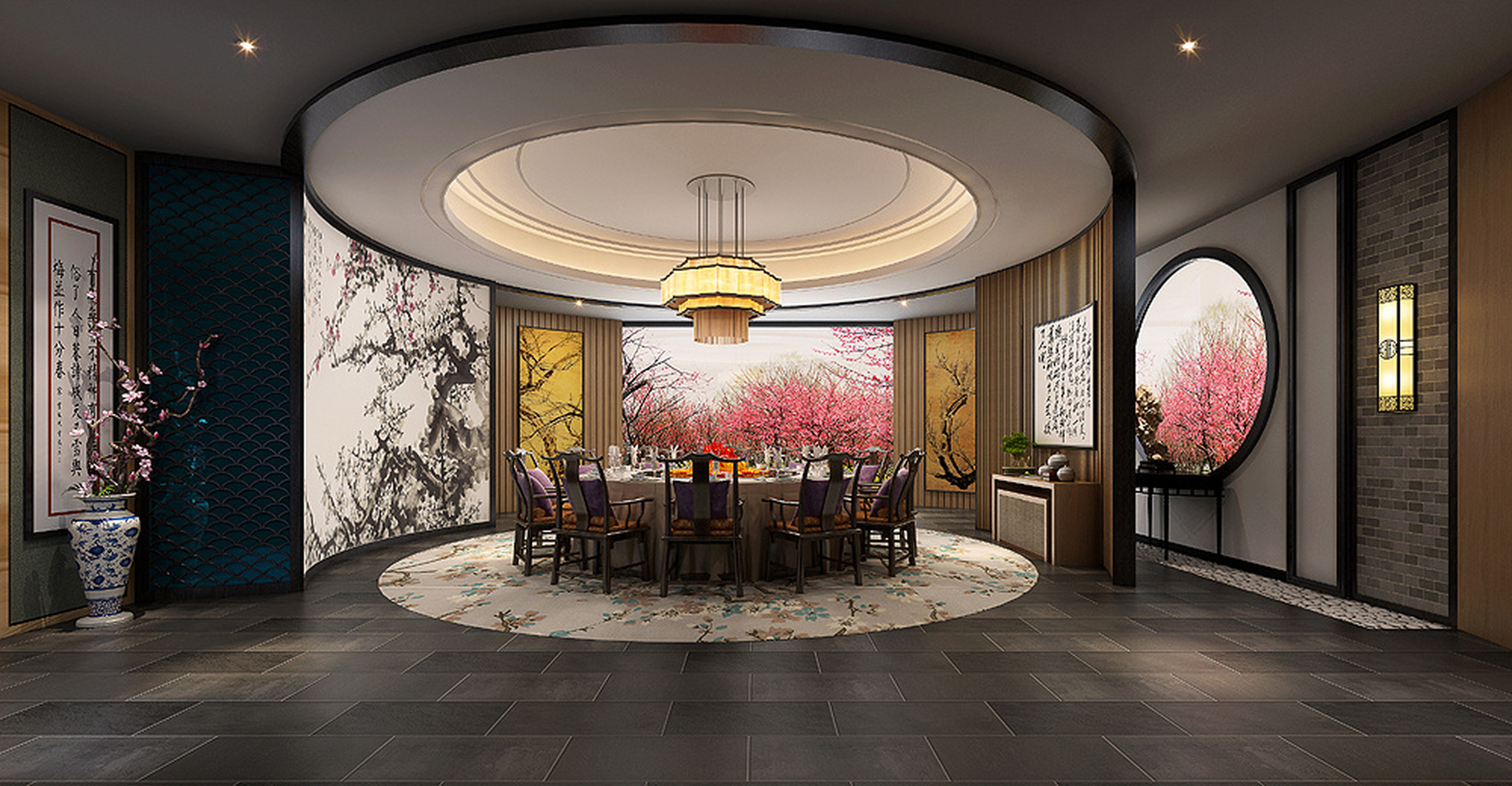 酒店饭店餐饮包间房装修设计效果图餐厅包厢现代新中式欧式图片,里面