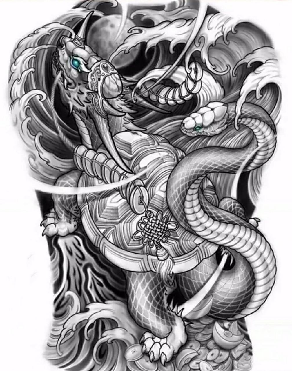四大神兽满背纹身手稿 满背纹身手稿