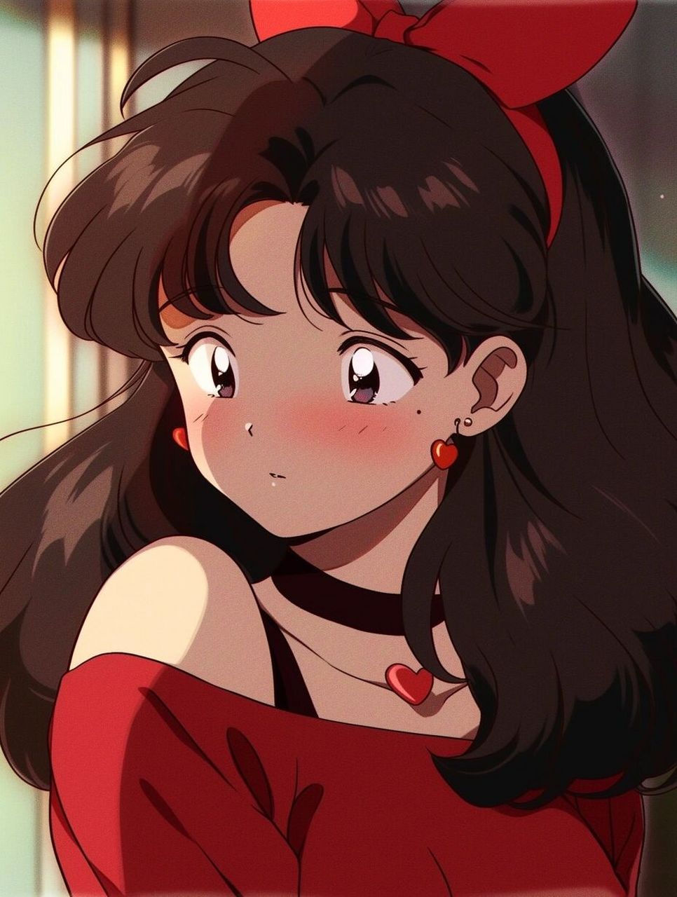 复古日漫女生头像 红色大蝴蝶结,太喜欢啦!