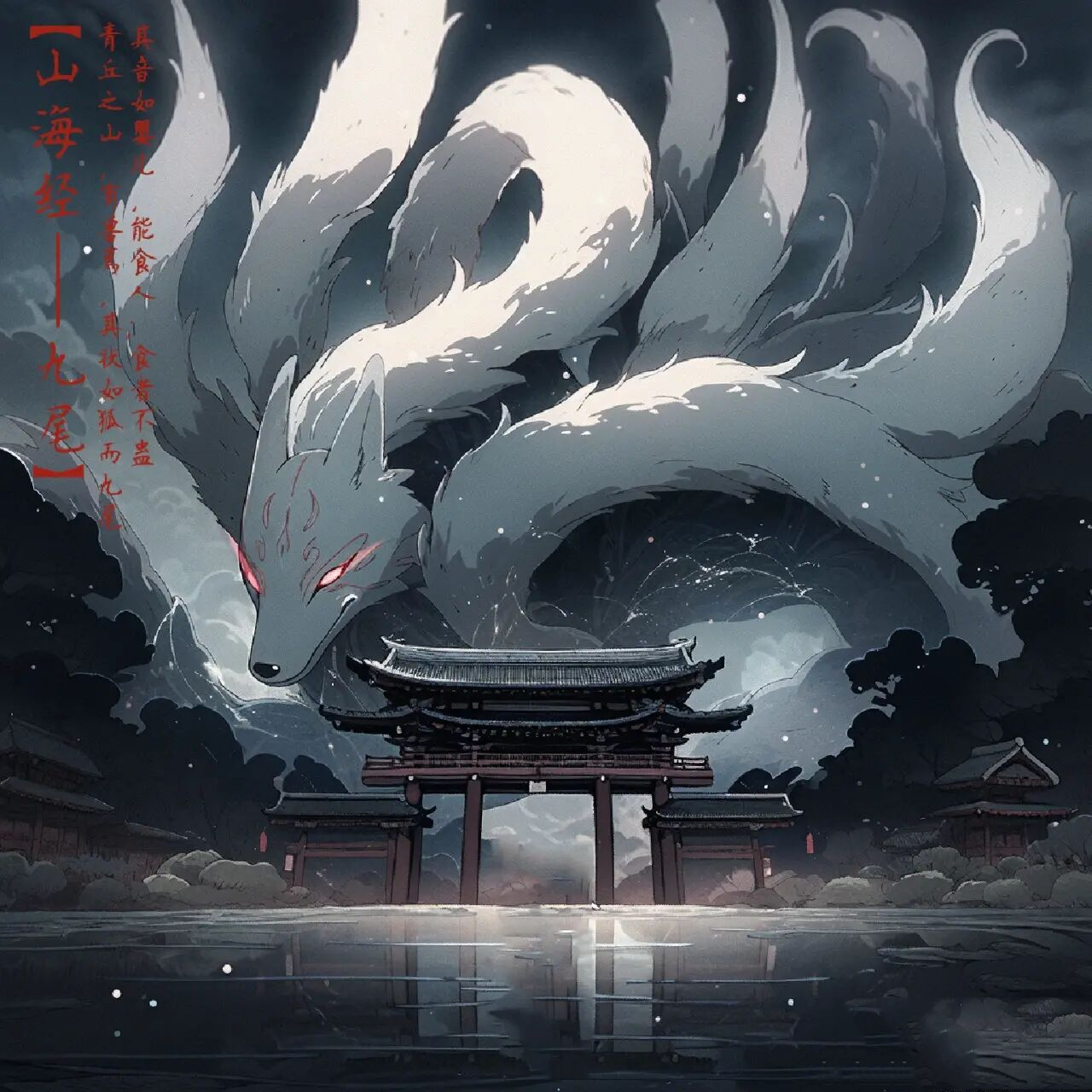  山海经> 异兽录 【九尾】青丘之山,有兽焉,其状如狐而九尾,其音如