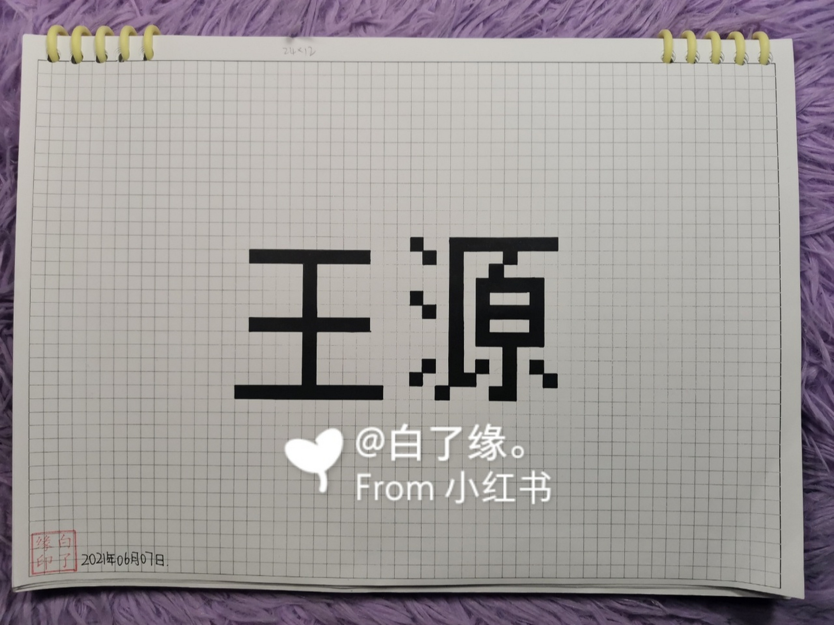 像素字 王源. 临摹非原创 a4网格本 5mm格子 24×12 #王源