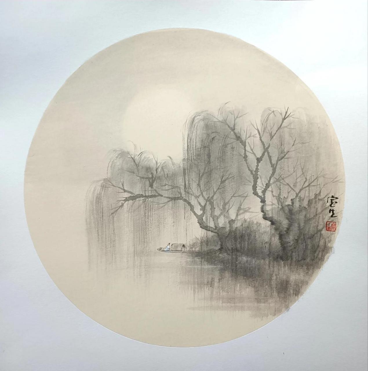 【诗配画】 素笺浅墨  画/宝生 诗/幸运草  浅浅的墨丝如雨 淡淡的