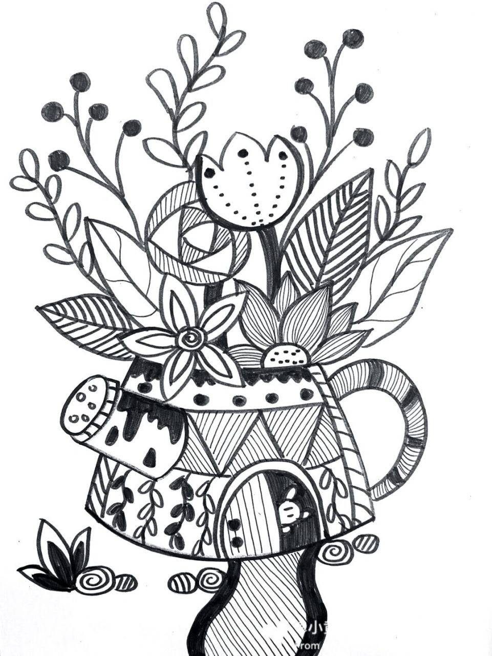 植物线描 #卡通画# #线描# #创意线描# #黑白线描# #植物线描# #花卉