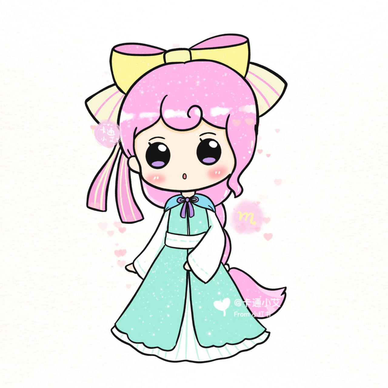 古风汉服星座公主画 超萌简笔画线稿图 巨蟹座 狮子座 天蝎座 双鱼座