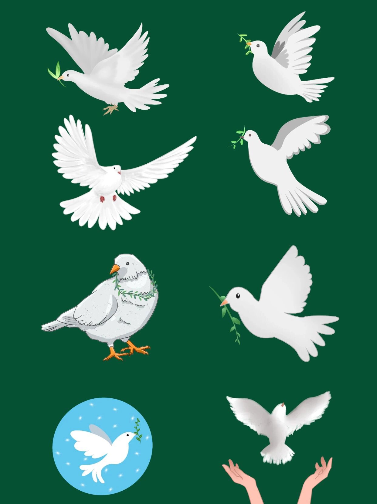 喜迎国庆白鸽素材|51款手绘鸽子|和平鸽