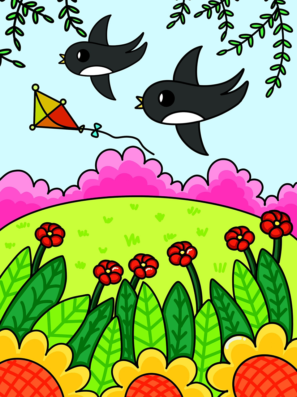 春天主题 创意画 儿童画 简笔画 线稿 #创意美术儿童画# #儿童简笔画