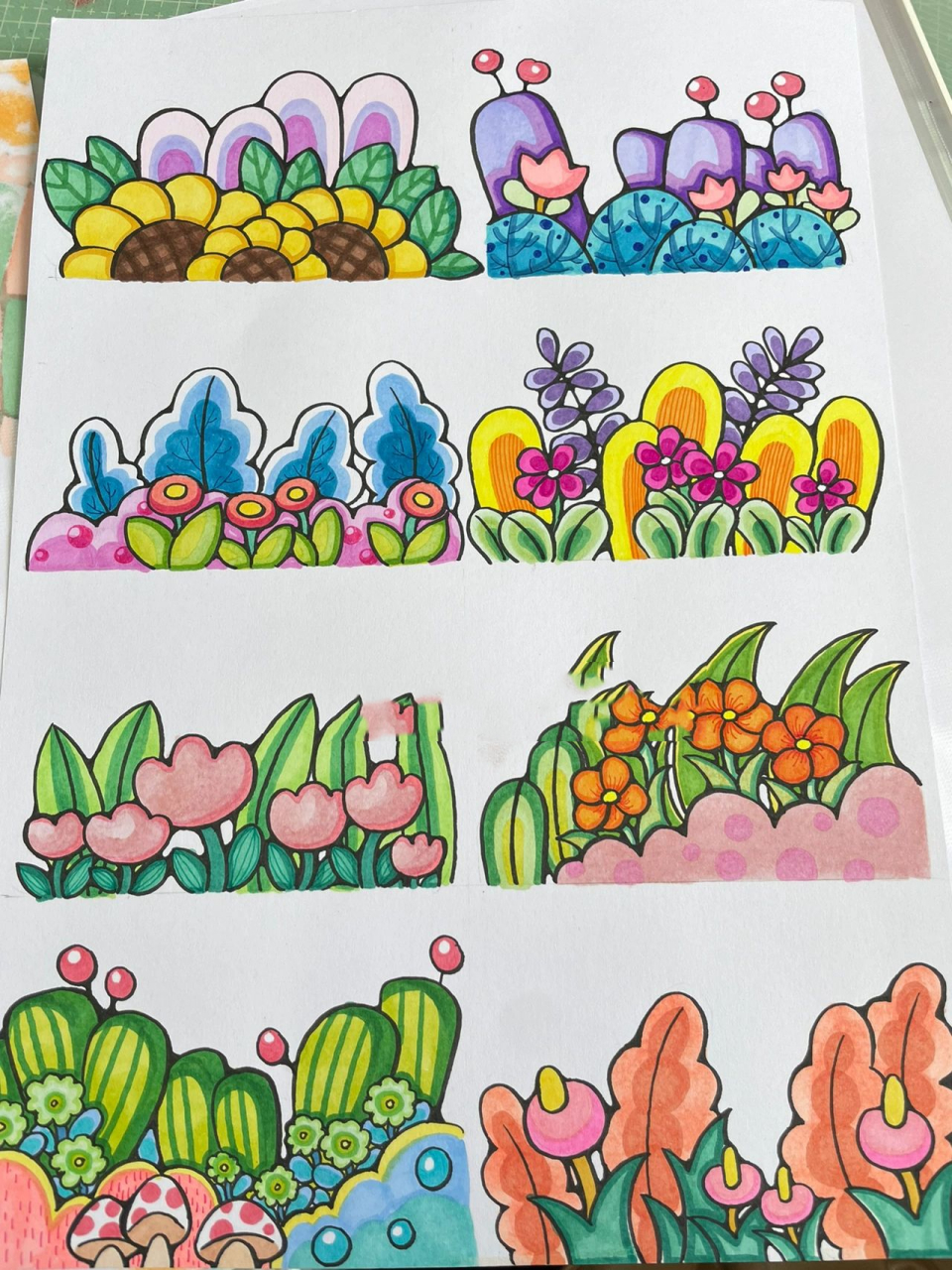 儿童画万能模版之花丛草丛