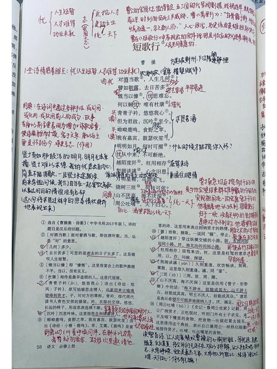 高一必修上《短歌行》《归园田居》课本笔记 这两天太忙了,明天准备