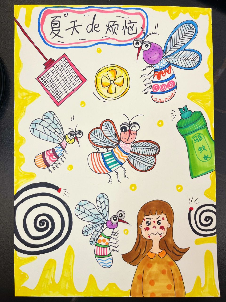 夏日主题创意美术《夏天的烦恼》 课程目标: 1,了解蚊子的身体结构