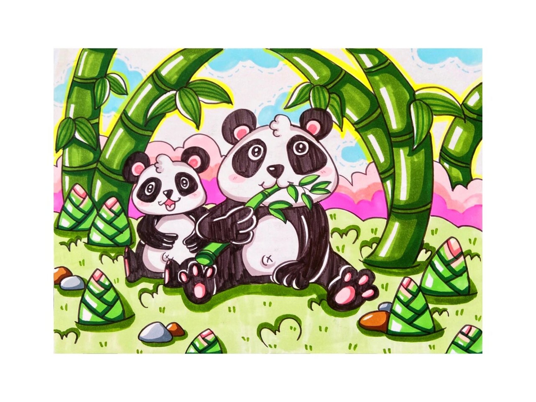 《144》少儿美术 | 儿童画《熊猫》 爱吃竹子的大熊猫来啦!