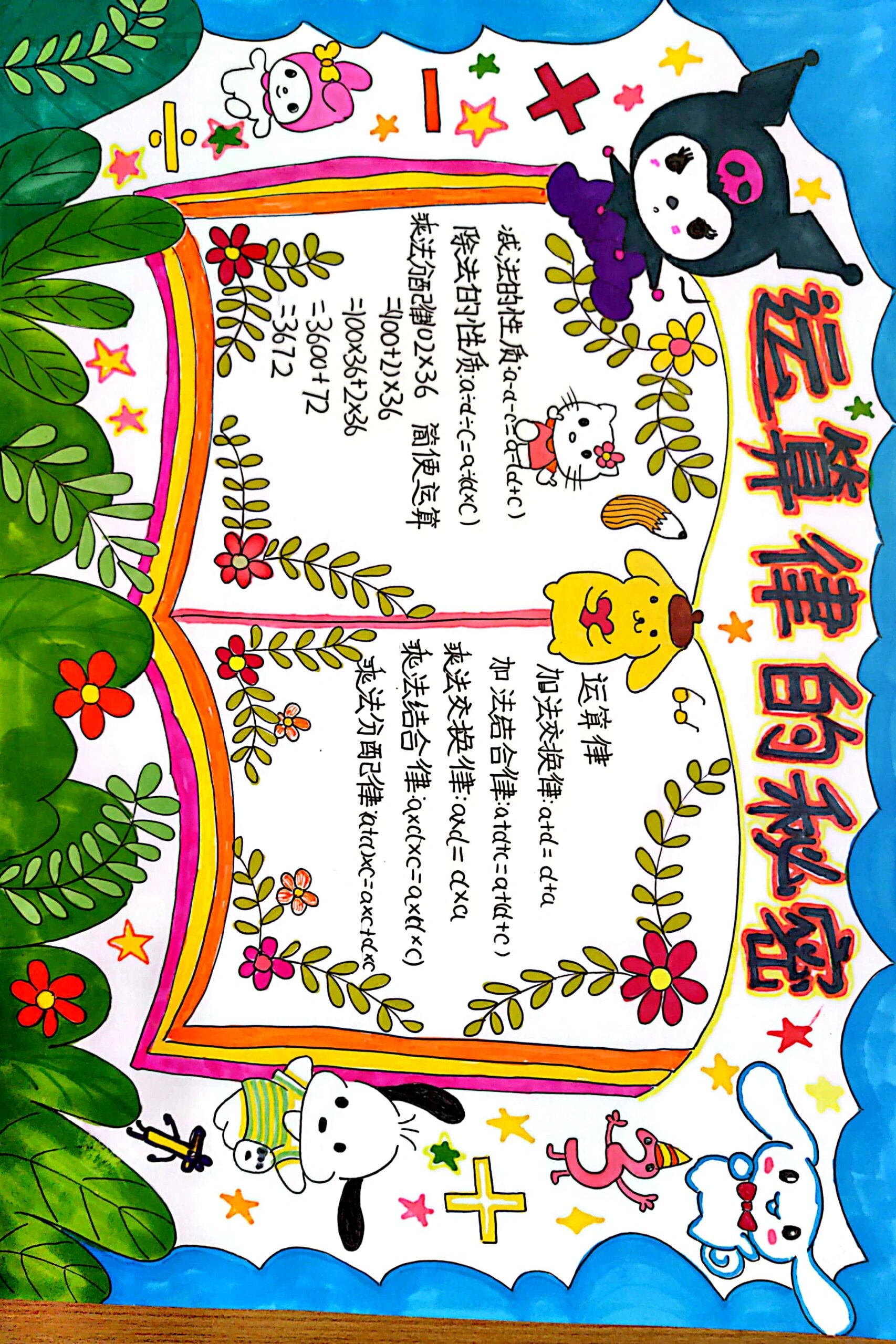 数学手抄报"运算律的秘密"附线稿