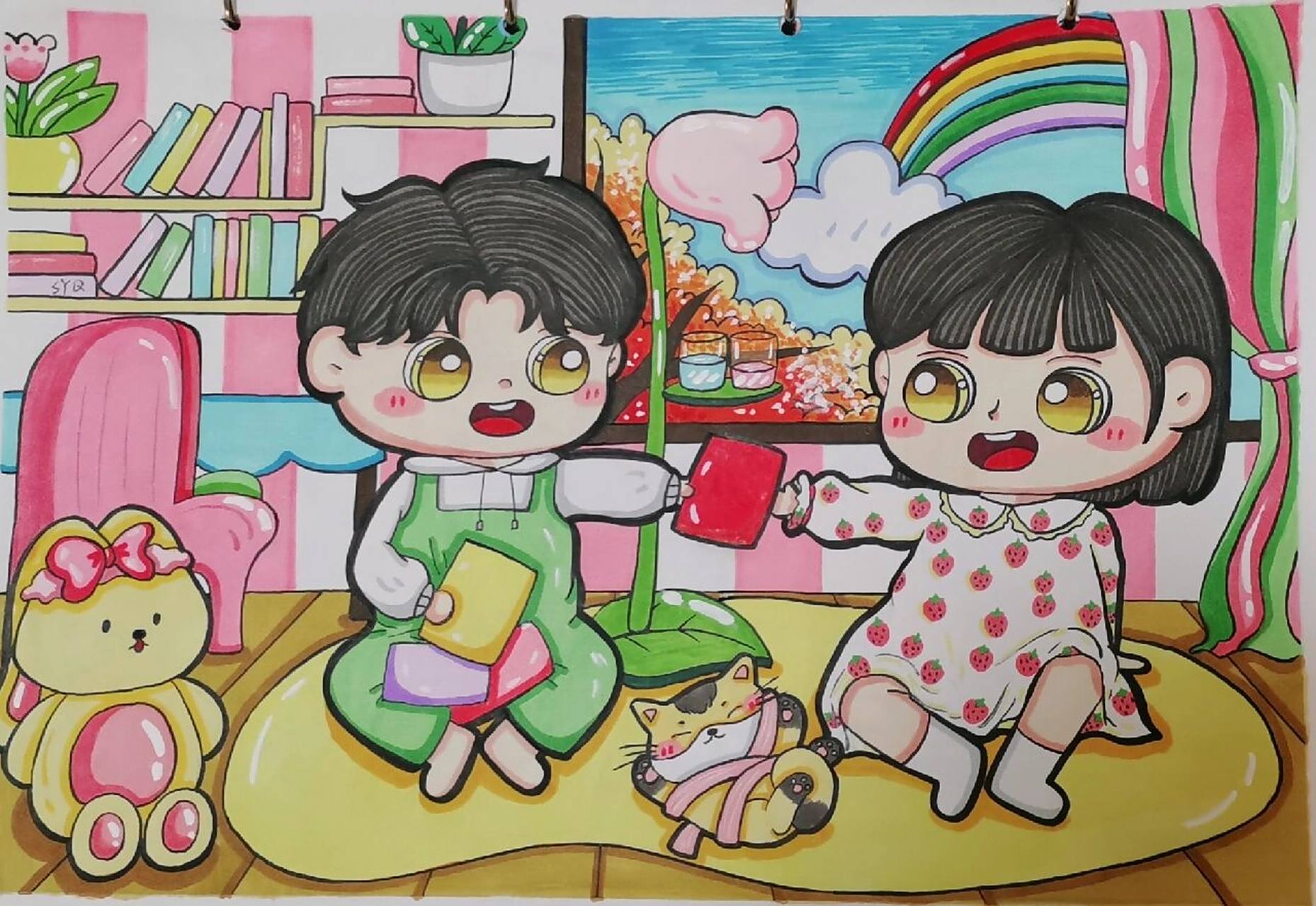 儿童画室内场景《我的小天地》 春天的室内