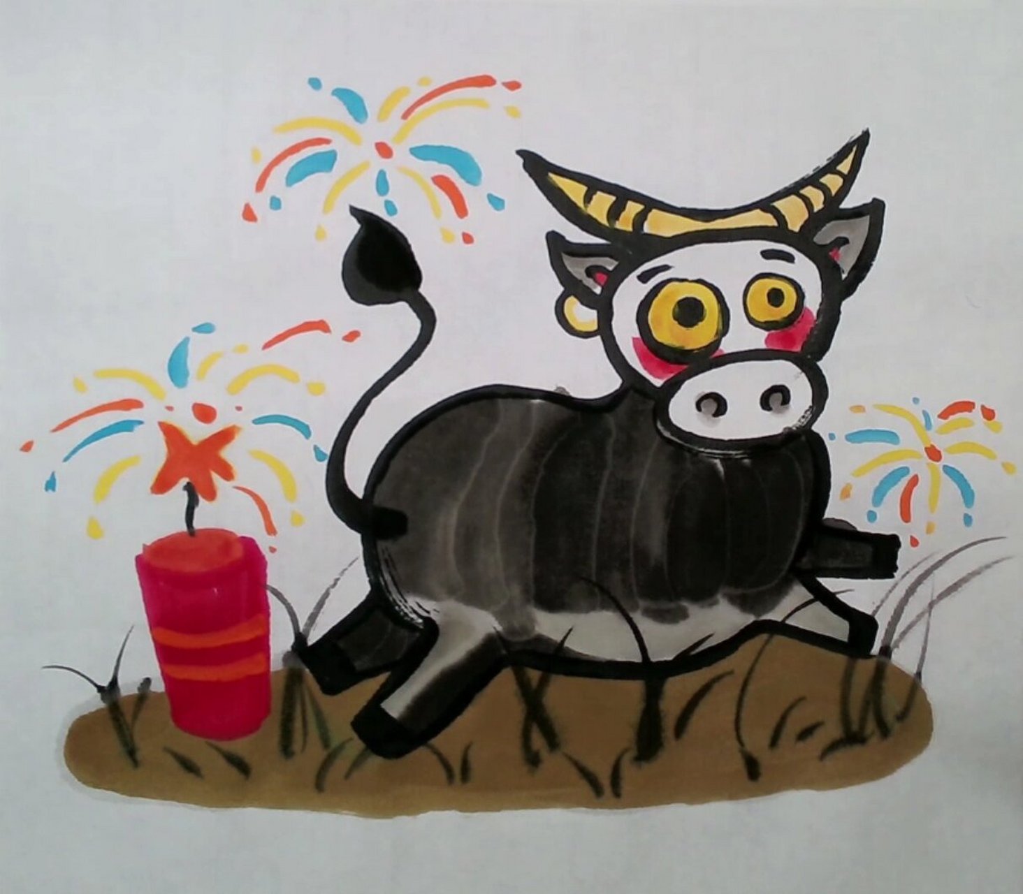 线上美术课儿童水墨画|12生肖·牛图文教程 萌趣国画12生肖牛 水墨画