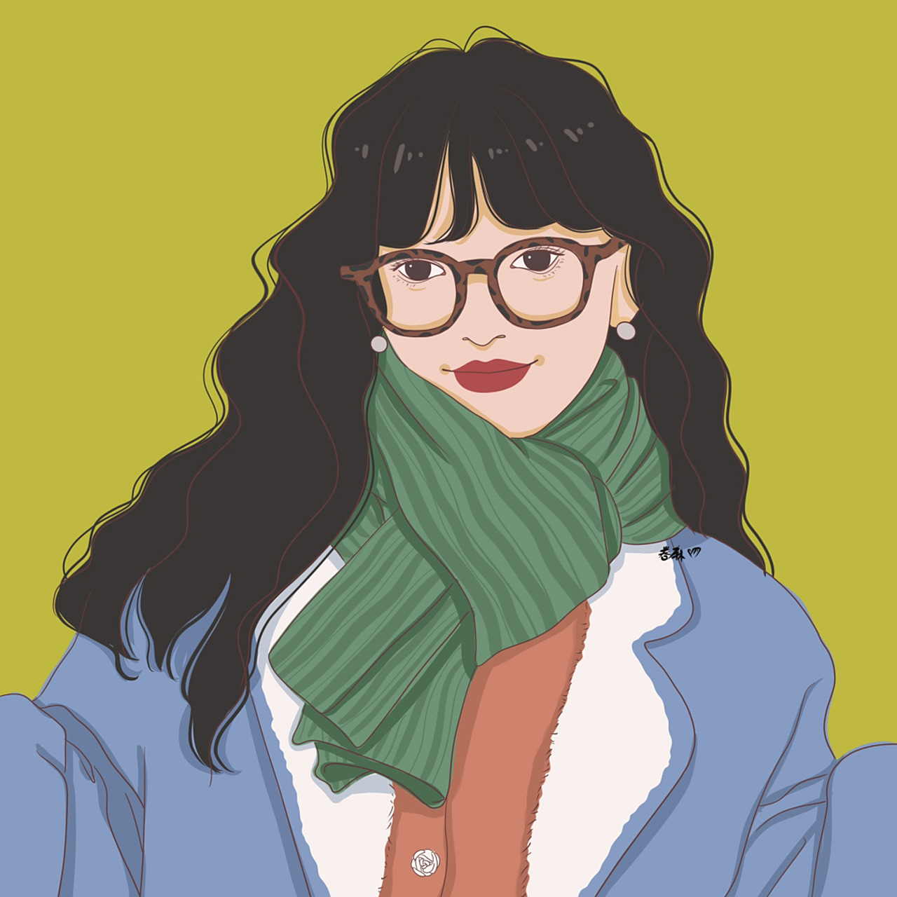 插画 | 头像 | 羊毛卷戴豹纹眼镜的女生 图片92二改92商用92去