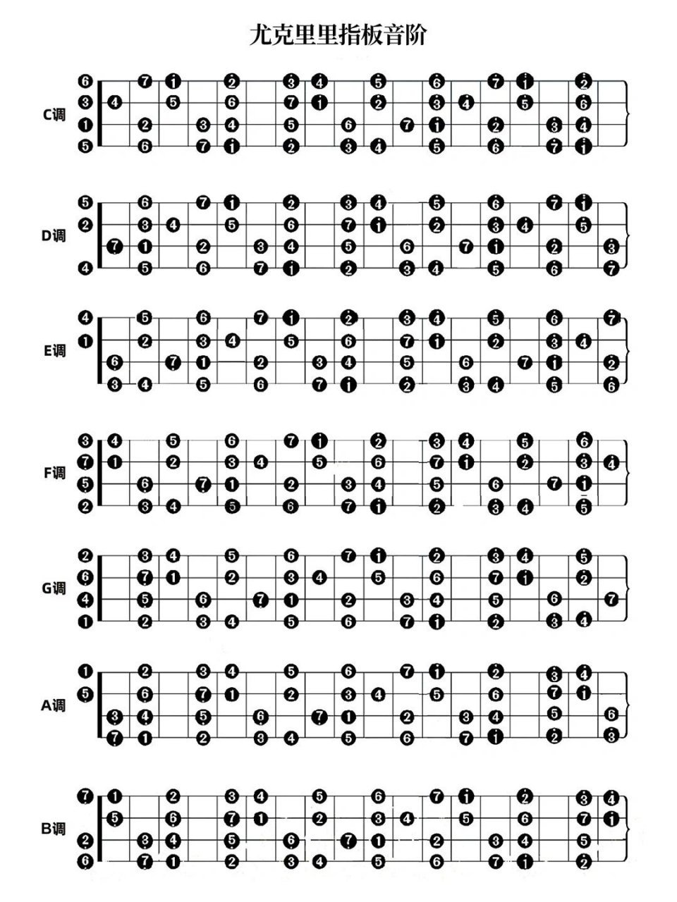 尤克里里各调指板音阶图