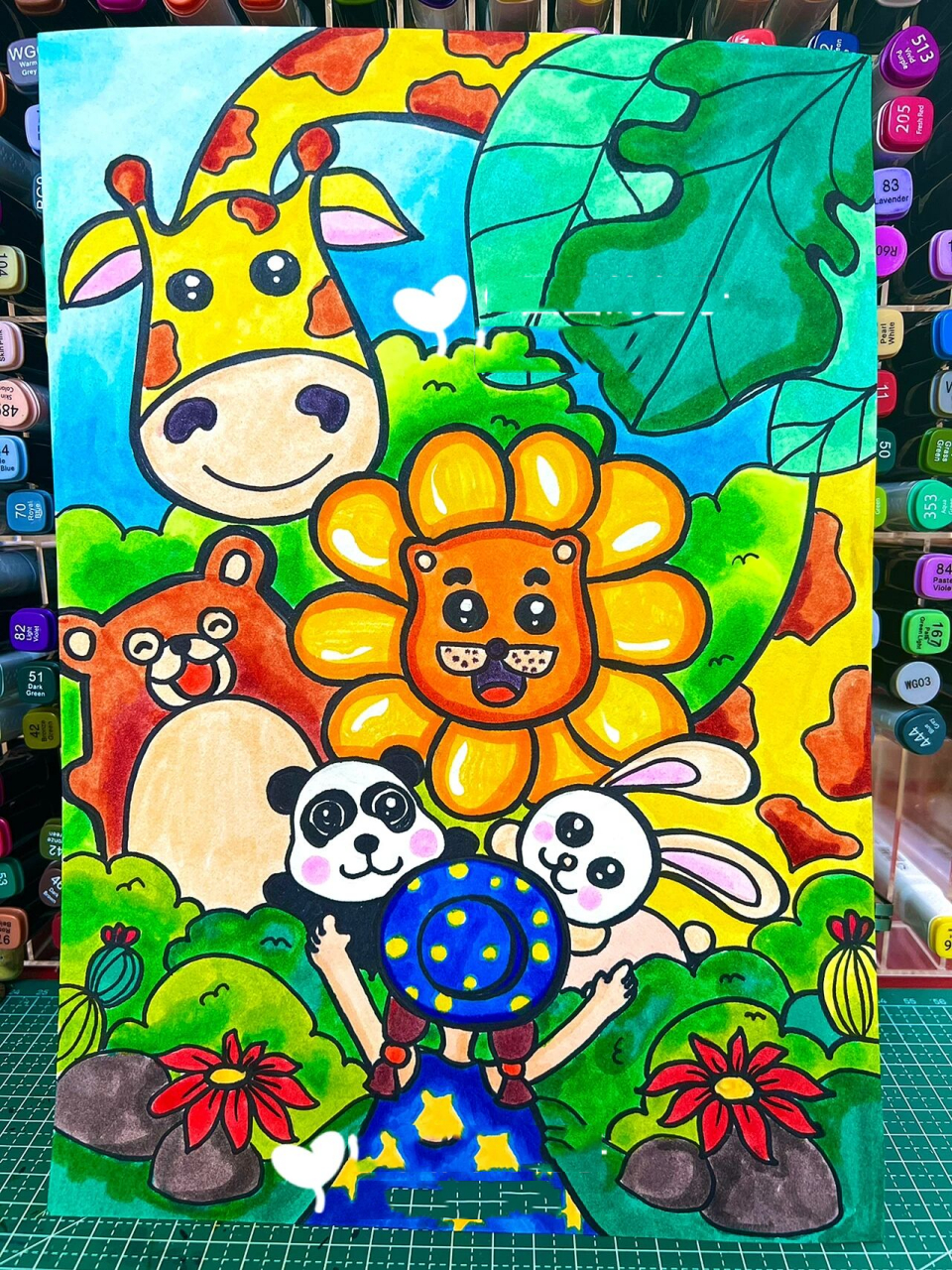 选择自己喜欢的动物进行绘画,前后遮挡关系的学习,构图的练习,马克笔