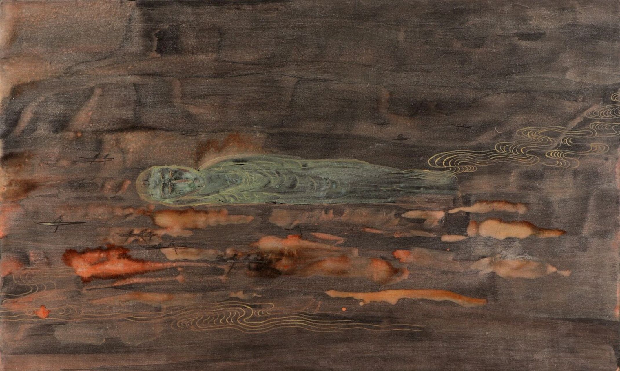 蔡国强的早期绘画(四) 这是蔡国强在1998年,为日本东长寺做的《四个