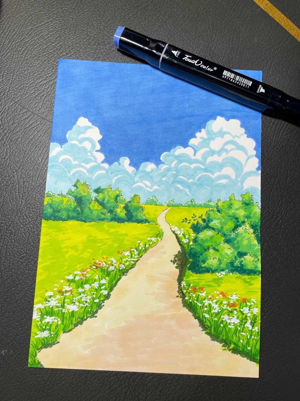 马克笔手绘,风景画 今天来一幅简单的风景画,大家一起画起来呀