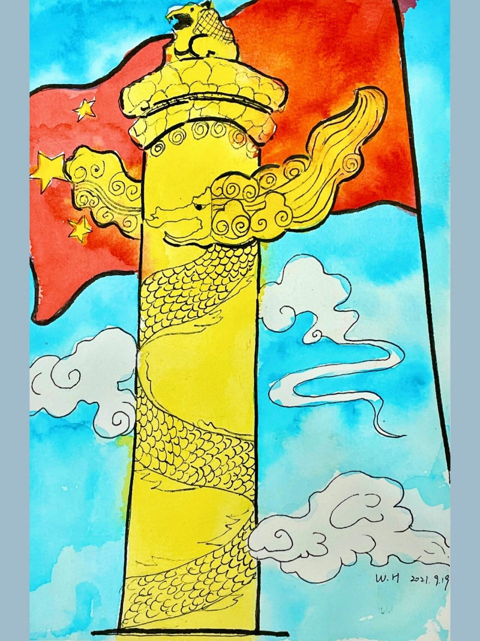 华表线描 国庆快来啦啦!