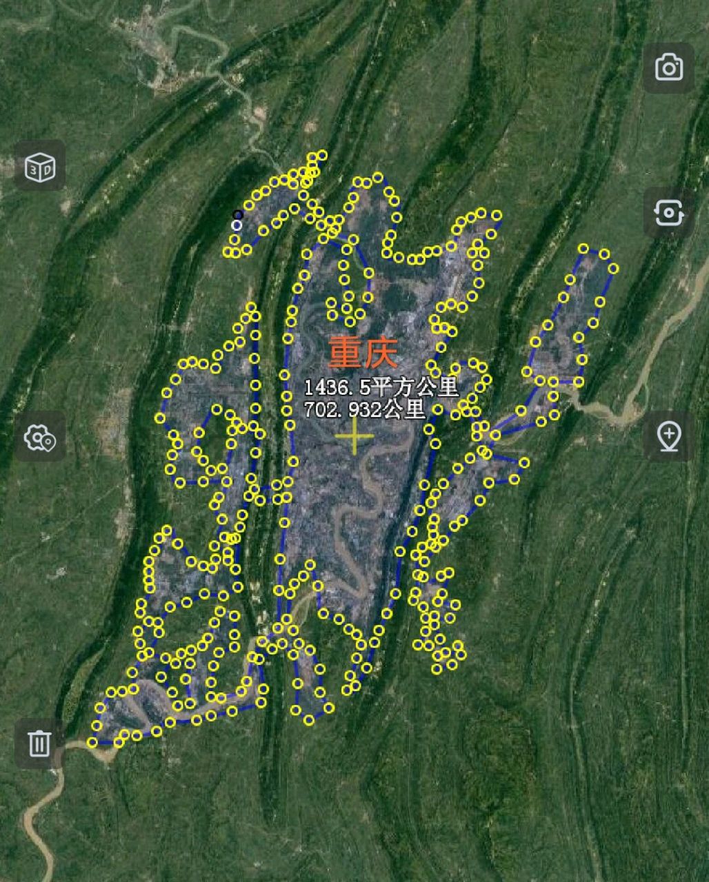 说实话,在卫星地图上测重庆面积是最累的,充满纠结因为地形特殊,城区