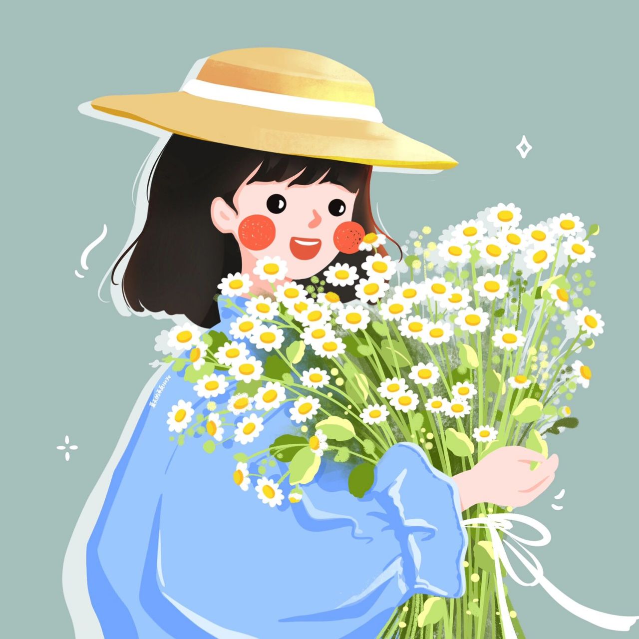 插画头像 | 手捧雏菊花的可爱女生 雏菊花,小巧可爱,天真烂漫~ 背景多