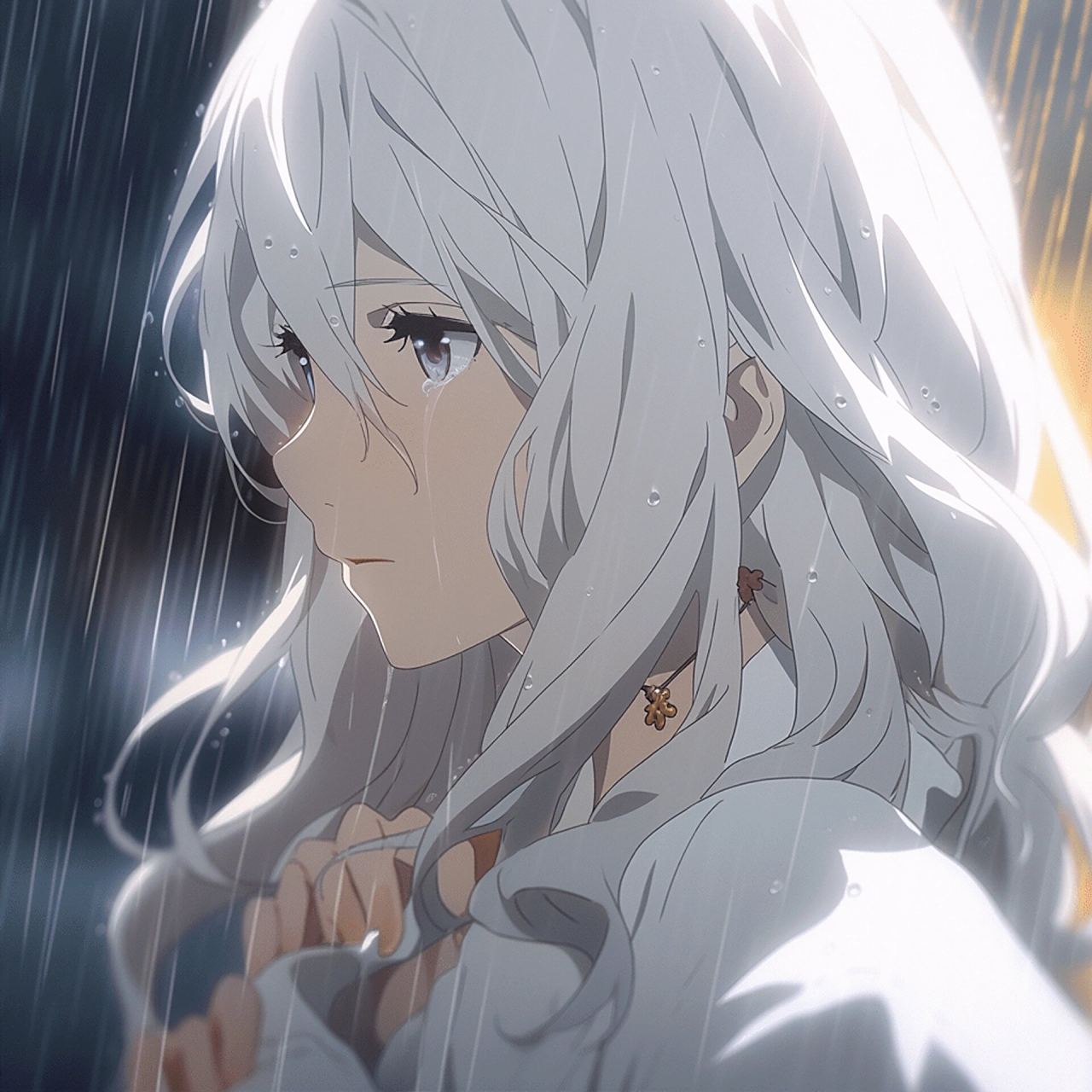 动漫女头 雨中白发少女 #头像# #少女头像# #动漫女生头像# #ai# #女