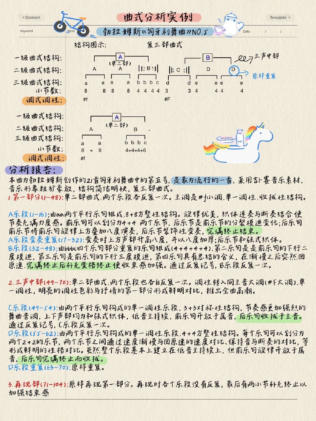 【曲式分析实例】勃拉姆斯 匈牙利舞曲no5