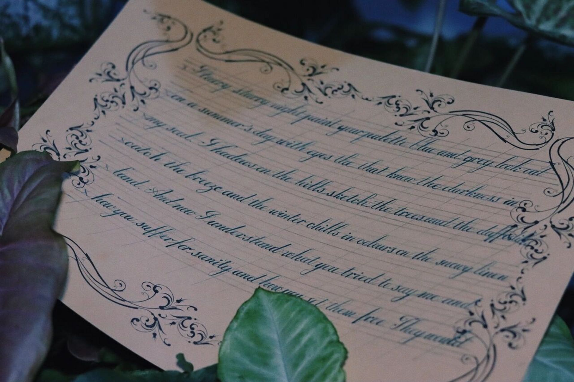 英文书法练习|歌词|vincent 这首歌的词儿实在是词藻华丽!