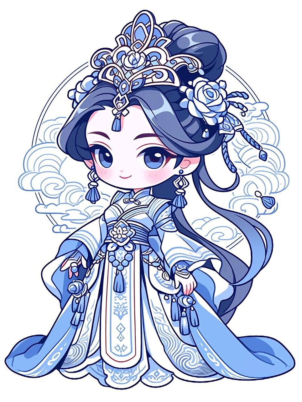 q版蓝色系古风美女主题