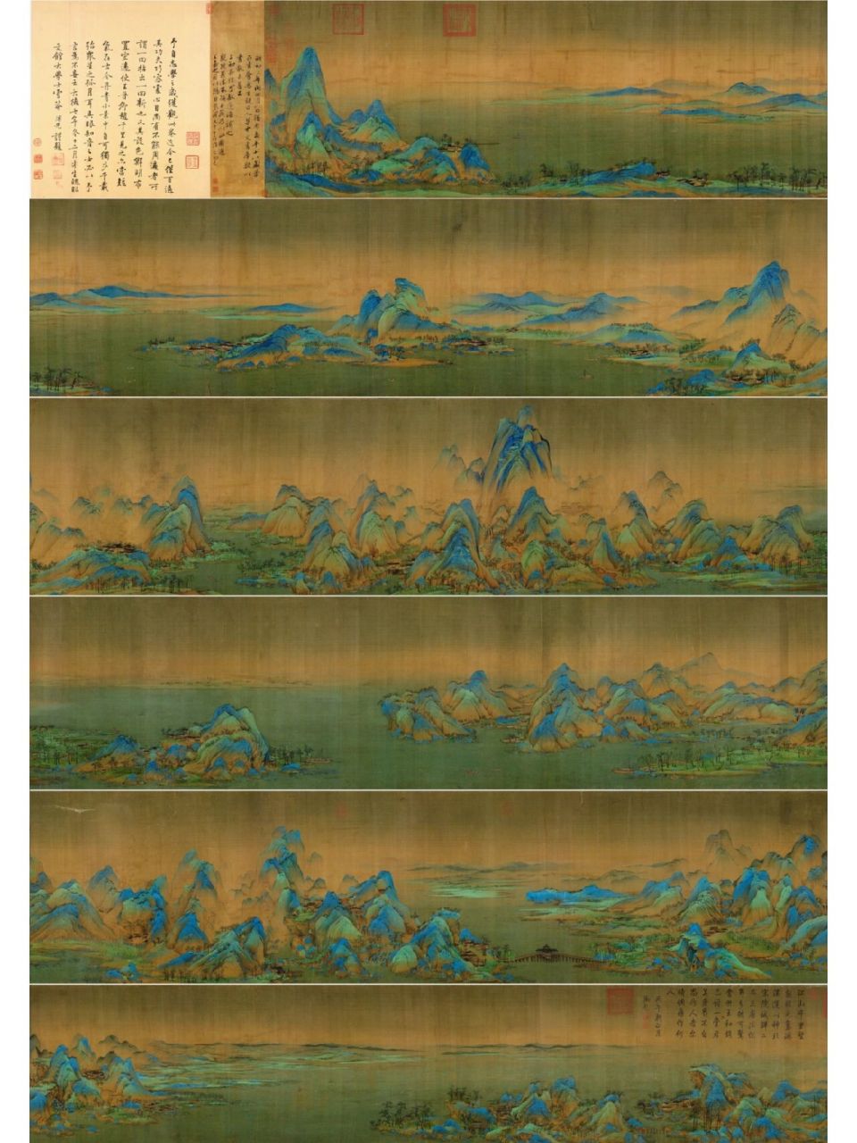 《千里江山图》全卷分享 青绿千载只此一卷"中国十大传世名画"《千里