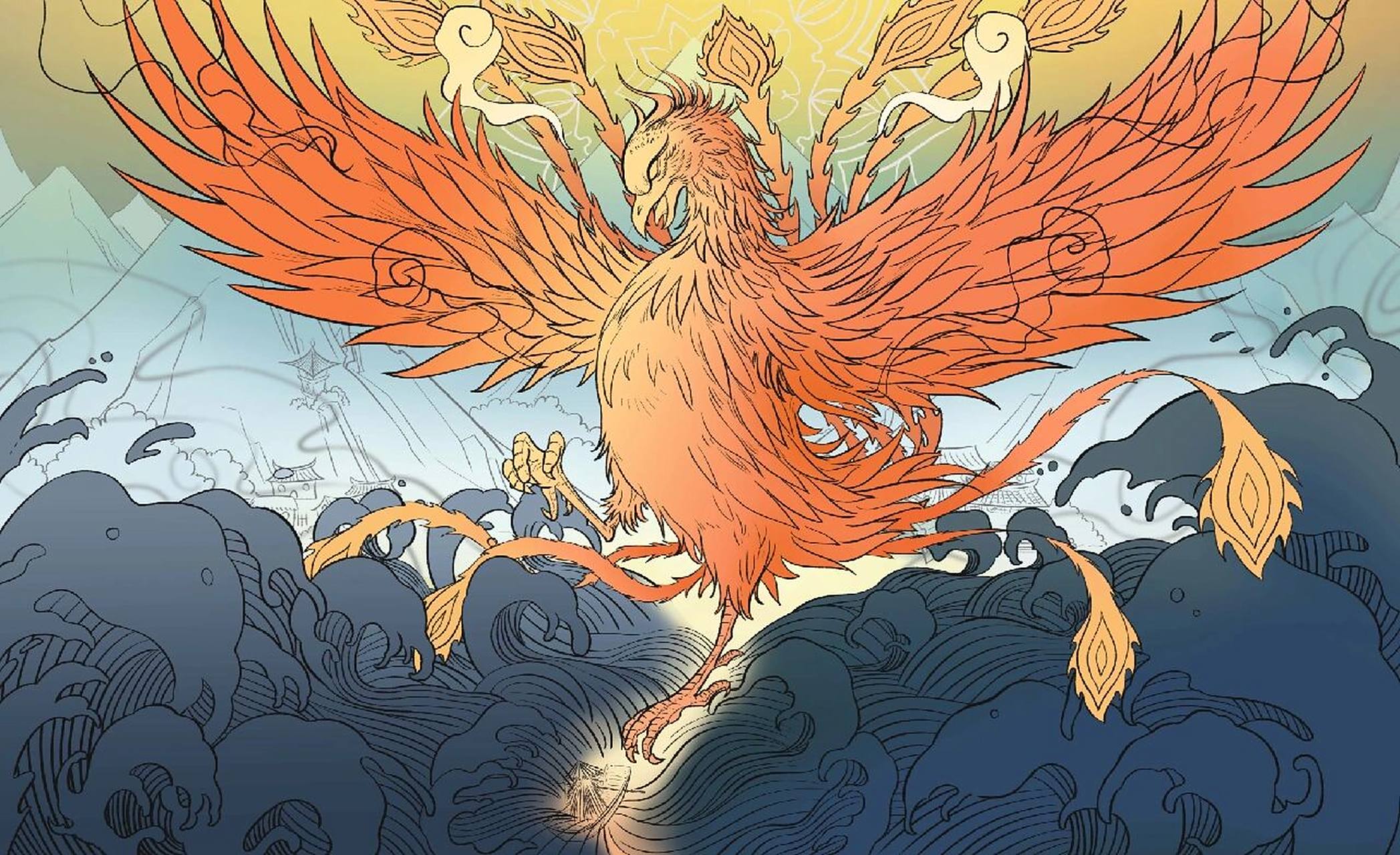 《南·朱雀》插画过程图     朱雀,红色的鸟,象征祥瑞的古典的朱雀成