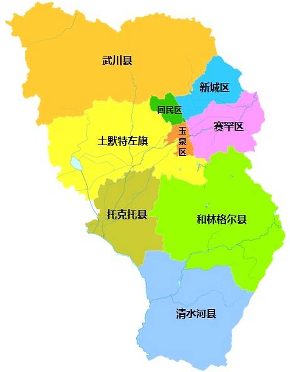 呼和浩特全市划分为 4个区:回民区,玉泉区,新