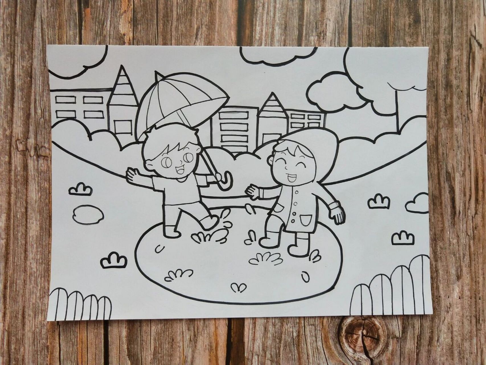 下雨天的简笔画儿童画图片