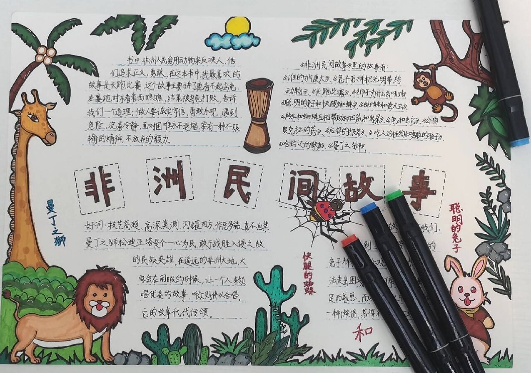 非洲民间故事手抄报 五年级"快乐读书吧"必读书目《非洲民间故事》手