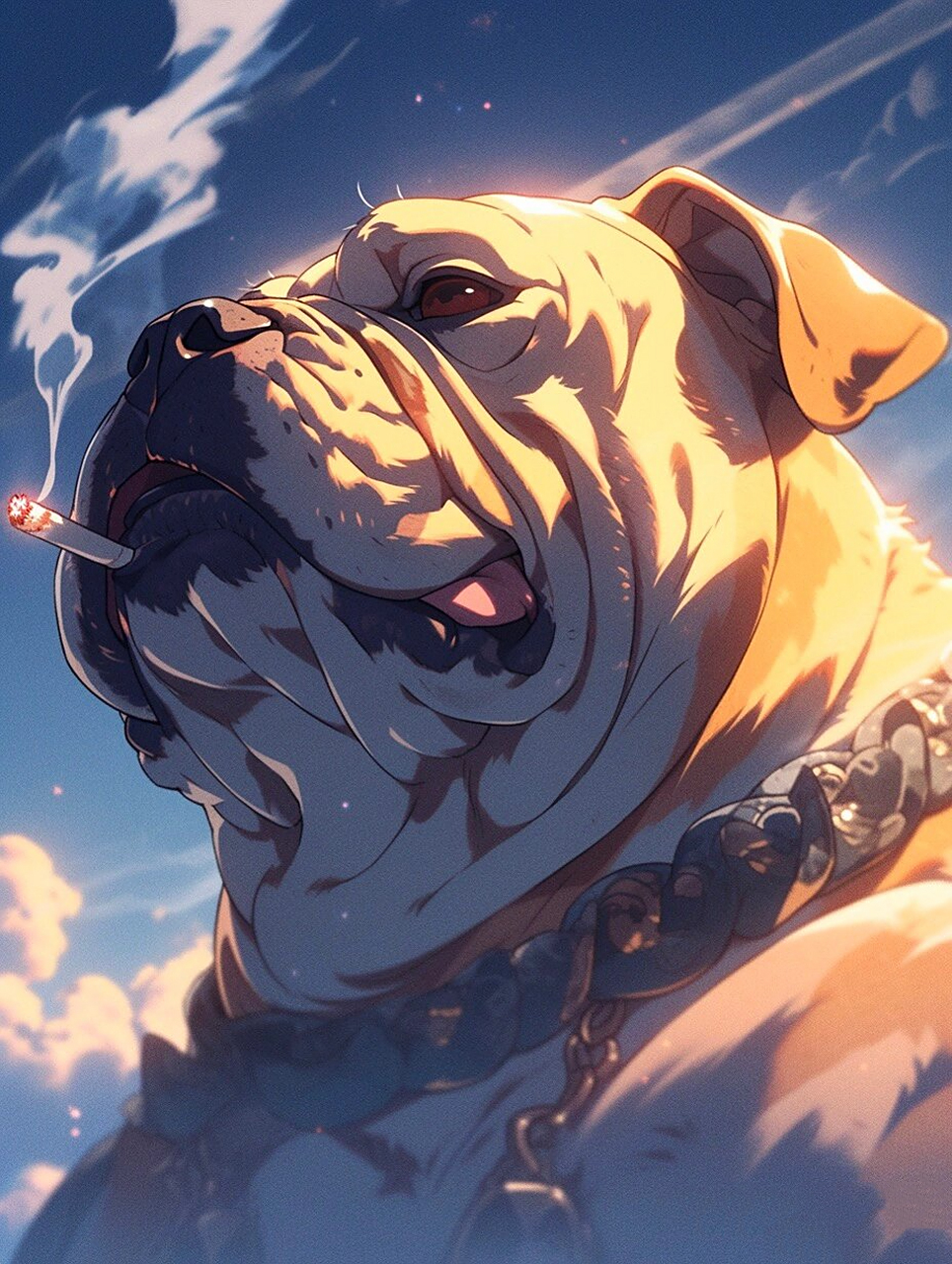 叼着烟的英国斗牛犬7515|狗狗头像