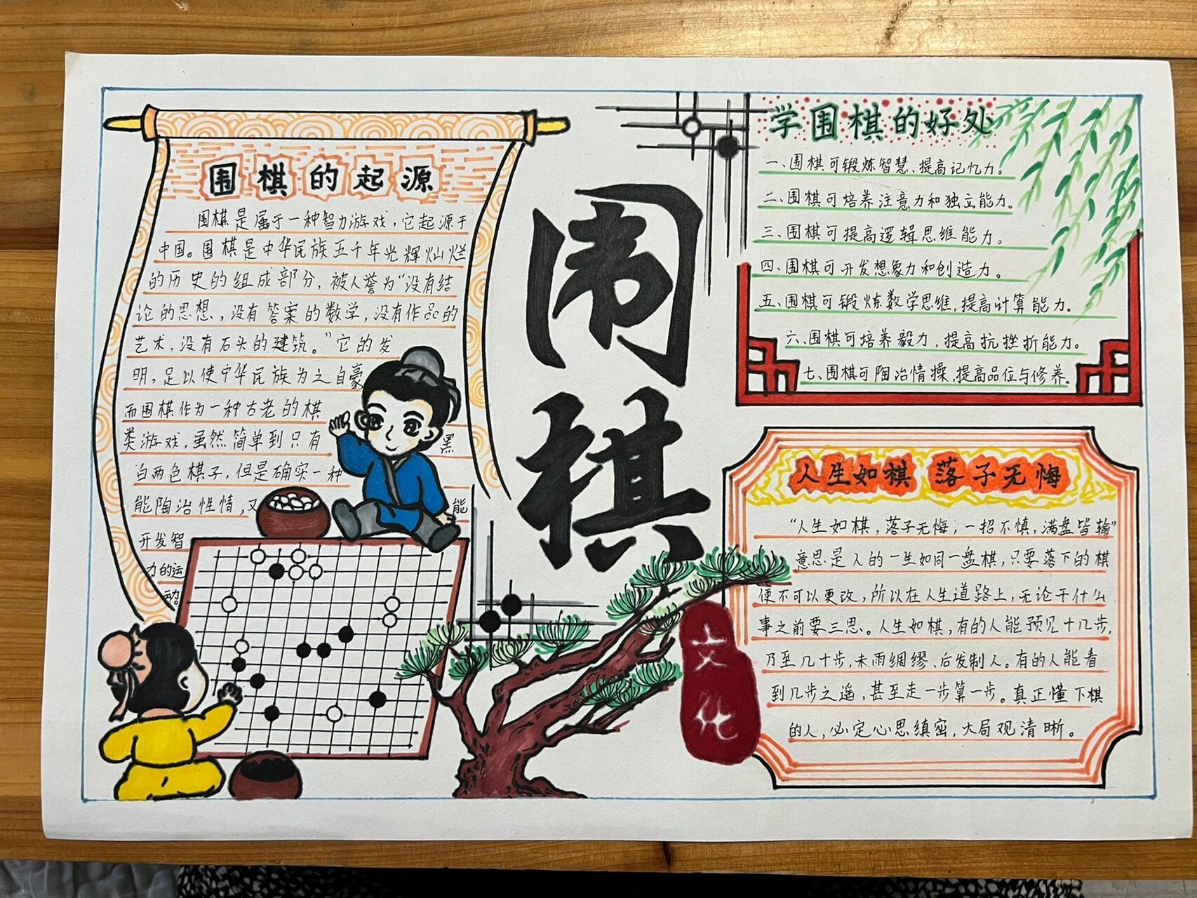 围棋手抄报 绘画 宸宸学校作业 小学生学校作业,可