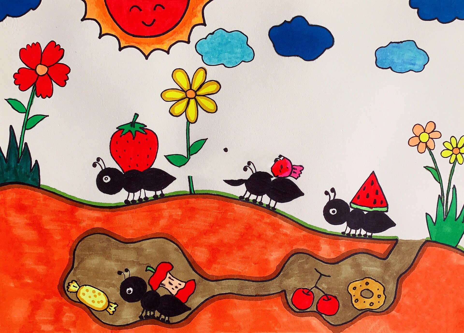 蚂蚁搬家儿童画