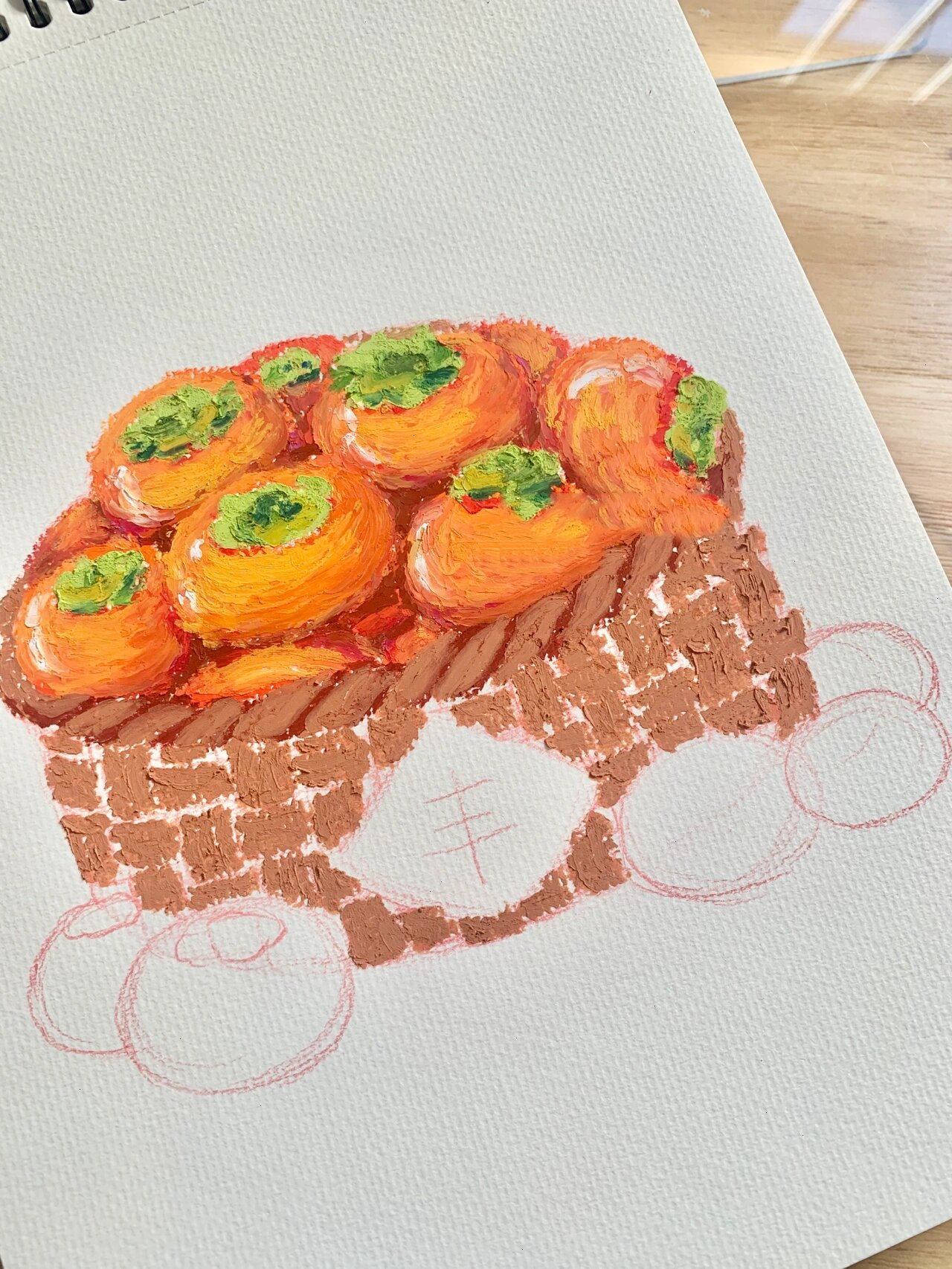 油画棒教程 | 柿子一箩筐 附步骤图 图二为10月份课程内容,咨询看这里