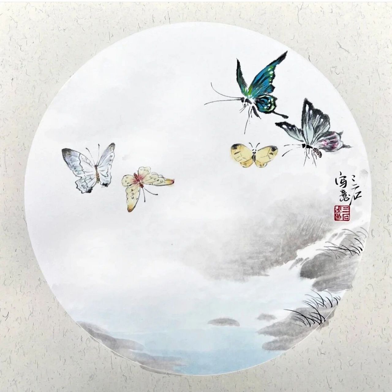 国画蝴蝶 《蝴蝶泉边》 1.